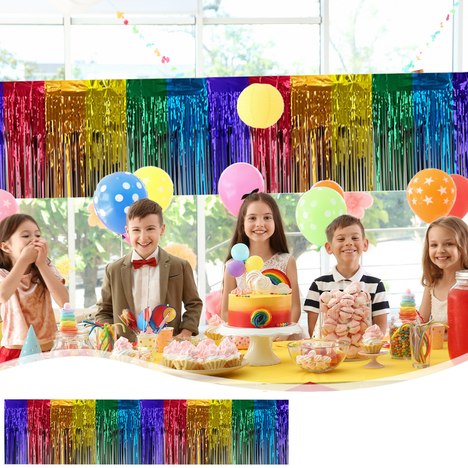 Sokhug Rainbow Door Streamers,Rainbow Party Photo Booth Backdrop Metallic Streamers Pink Foil Fringe Curtains for Birthday,Christmas,New Year,Bachelorette,Graduation Party Streamers Decoration